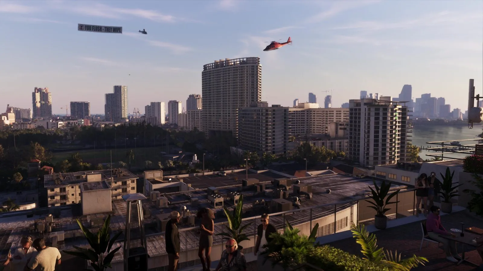 Самолёт с баннером и вертолёт над Вайс-Сити — GTA 6